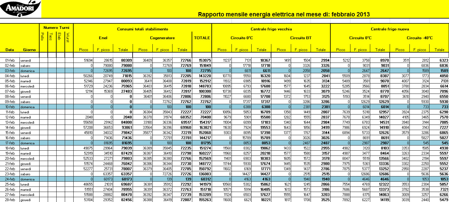 Electrex Report automatico mensile con la suddivisione dei consumi di energia elettrica suddivisi per centri di costo